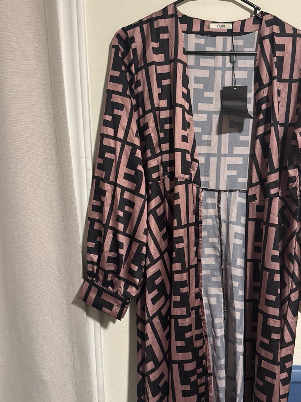 Pink & Black Monogram Satin Kimono Robe